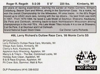 1991 Hot Shots #1307 Roger R. Regeth Back