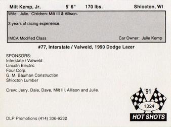 1991 Hot Shots #1324 Milt Kemp, Jr. Back
