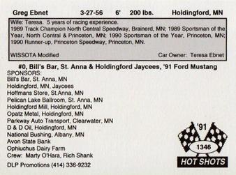 1991 Hot Shots #1346 Greg Ebnet Back