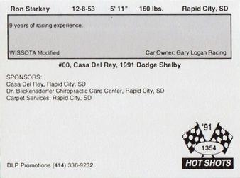1991 Hot Shots #1354 Ron Starkey Back