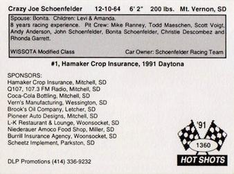 1991 Hot Shots #1360 Joe Schoenfelder Back