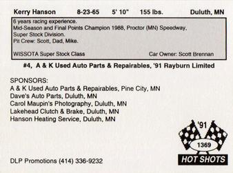 1991 Hot Shots #1369 Kerry Hanson Back