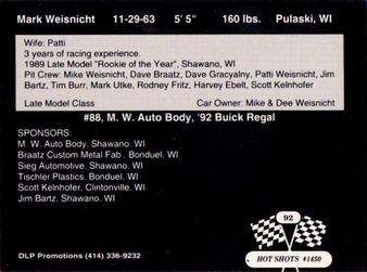 1992 Hot Shots #1450 Mark Weisnicht Back