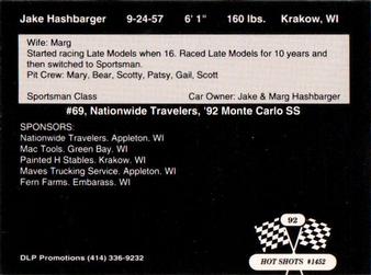 1992 Hot Shots #1452 Jake Hashbarger Back