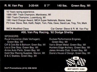 1992 Hot Shots #1484 R.M. Van Pay Back