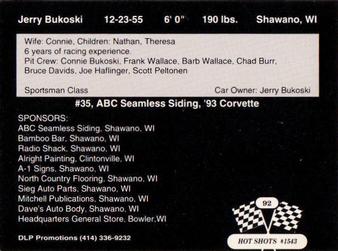 1992 Hot Shots #1543 Jerry Bukoski Back