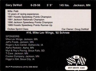 1992 Hot Shots #1581 Gary DeWall Back