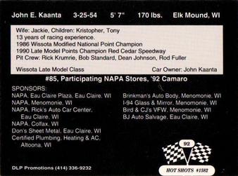 1992 Hot Shots #1582 John E. Kaanta Back