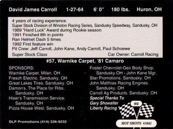 1992 Hot Shots #1641 David James Carroll Back
