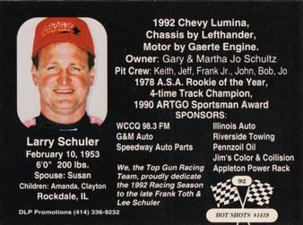 1992 Hot Shots ARTGO #1419 Larry Schuler Back