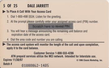 1996 Assets - $2 Phone Cards #5 Dale Jarrett Back