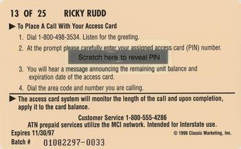 1996 Assets - $2 Phone Cards #13 Ricky Rudd Back