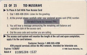 1996 Assets - $2 Phone Cards #23 Ted Musgrave Back