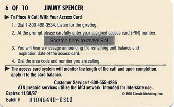 1996 Assets - $10 Phone Cards #6 Jimmy Spencer Back