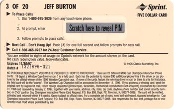 1996 Assets - $100 Cup Champion Interactive Phone Cards #3 Jeff Burton Back