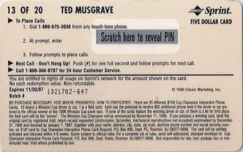 1996 Assets - $100 Cup Champion Interactive Phone Cards #13 Ted Musgrave Back