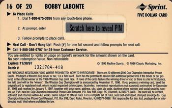 1996 Assets - $100 Cup Champion Interactive Phone Cards #16 Bobby Labonte Back