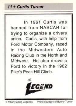 1992 Racing Legends Curtis Turner #11 Curtis Turner Back