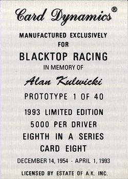 1993 Card Dynamics Blacktop Racing - Prototypes #8 Alan Kulwicki Back
