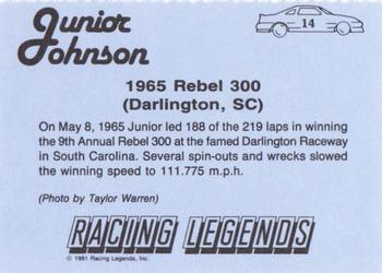 1991 Racing Legends Junior Johnson #14 Junior Johnson Back