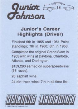1991 Racing Legends Junior Johnson #18 Junior Johnson Back