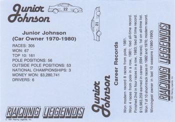 1991 Racing Legends Junior Johnson - Unseparated #21, 22 Junior Johnson Back