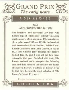 1992 Golden Era Grand Prix The Early Years #6 Alfa Romeo Tipo B Back