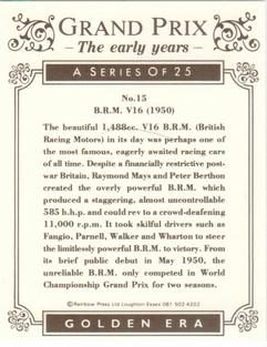 1992 Golden Era Grand Prix The Early Years #15 B.R.M. V16 Back