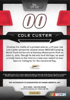 2016 Panini Certified - Certified Potential Signatures #CP-CC Cole Custer Back