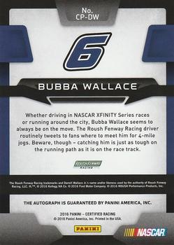 2016 Panini Certified - Certified Potential Signatures #CP-DW Bubba Wallace Back