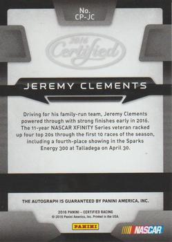 2016 Panini Certified - Certified Potential Signatures Mirror Orange #CP-JC Jeremy Clements Back