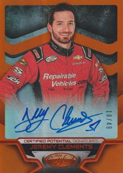 2016 Panini Certified - Certified Potential Signatures Mirror Orange #CP-JC Jeremy Clements Front