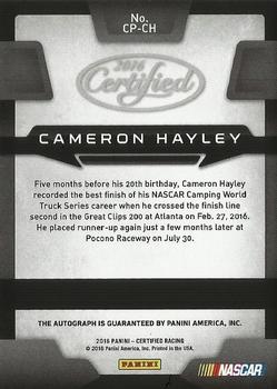 2016 Panini Certified - Certified Potential Signatures Mirror Green #CP-CH Cameron Hayley Back