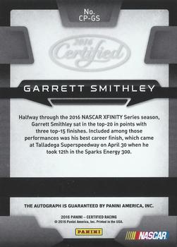 2016 Panini Certified - Certified Potential Signatures Mirror Red #CP-GS Garrett Smithley Back