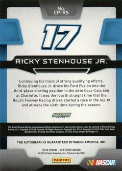 2016 Panini Certified - Certified Potential Signatures Mirror Red #CP-RS Ricky Stenhouse Jr. Back