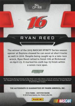 2016 Panini Certified - Certified Potential Signatures Mirror Gold #CP-RR Ryan Reed Back