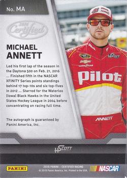 2016 Panini Certified - Certified Signatures #MA Michael Annett Back