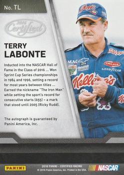 2016 Panini Certified - Certified Signatures #TL Terry Labonte Back