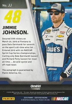 2016 Panini Certified - Certified Signatures Mirror Blue #JJ Jimmie Johnson Back