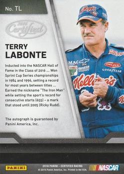 2016 Panini Certified - Certified Signatures Mirror Blue #TL Terry Labonte Back