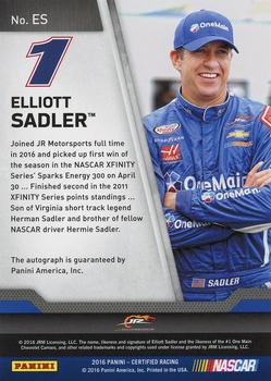 2016 Panini Certified - Certified Signatures Mirror Green #ES Elliott Sadler Back