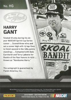 2016 Panini Certified - Certified Signatures Mirror Gold #HG Harry Gant Back