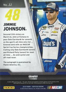 2016 Panini Certified - Certified Signatures Mirror Gold #JJ Jimmie Johnson Back