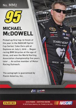 2016 Panini Certified - Certified Signatures Mirror Gold #MM2 Michael McDowell Back