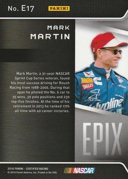 2016 Panini Certified - Epix Mirror Orange #E17 Mark Martin Back