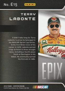2016 Panini Certified - Epix Mirror Red #E15 Terry Labonte Back