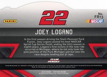 2016 Panini Certified - Famed Rides Mirror Silver #FR13 Joey Logano Back