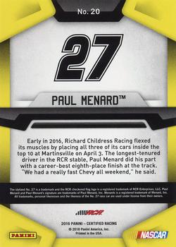 2016 Panini Certified - Mirror Gold #20 Paul Menard Back