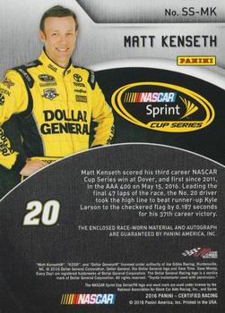 2016 Panini Certified - Sprint Cup Signature Swatches Mirror Red #SS-MK Matt Kenseth Back