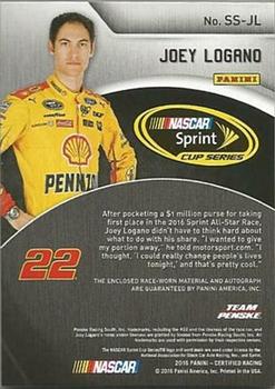 2016 Panini Certified - Sprint Cup Signature Swatches Mirror Purple #SS-JL Joey Logano Back